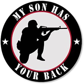 Round My Son Has Your Back Sticker, Military Decal, Proud Army Vinyl for Moms, Dads, and Parents (3 Inch)