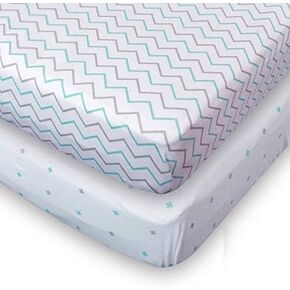 Crib Sheet Fitted Jersey Cotton (Chevron Cross Blue/Grey)