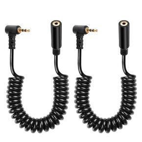 CERRXIAN 2Pack 2.5mm TRS Extension Audio Male to Female Aux Adapter Coiled Cord for Camcorder, Camera,Camera Remote,Headphone,IR Blaster & IR Emitter - 3ft (Angle to Straight)