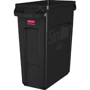 Rubbermaid Commercial Products Slim Jim Trash/Garbage Can with Venting Channels, 16-Gallon, Black, for Kitchen/Office/Workspace, Pack of 4