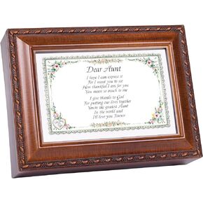 Cottage Garden Dear Aunt Woodgrain Rope Trim Music Box Plays Light Up My Life
