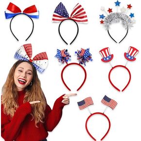 Veewon 4pcs American Flag Headband Independence Day Hairbands Hair Hoops Head Bopper 4th of July Hair Accessories