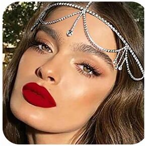 Rhinestone Head Chain Wedding Silver Headpieces Jewelry Crystal Hair Chain Brides Forehead Chain Halloween Festival Costume Head Jewelry for Women and Girls.