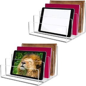 Acrylic Desk File Organizer 2 Pack, 4 Section Letter Organizer, Clear File Organzier for Desk, Mail Organizer Countertop for Document, Notebook, Purse, File Holder for Desk,Home and Office