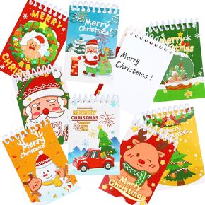 LOMIMOS 24 PCS Christmas Spiral Notepad,Xmas Notebook for Kids Children School Classroom Exchange Party Favors Santa Claus Snowman Tree Elk Gingerbread Man 8 Design