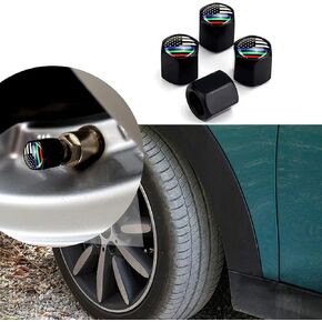 4PCS Tire Valve Stem Caps, Air Caps Cover, American Flag Car Wheel Tire Valve Stem Caps, Anodized Aluminum Tire Valve Cap Set Universal Stem Covers for Cars Trucks Motorcycles SUVs and Bikes (Black A)