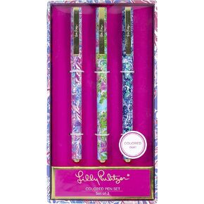 Lilly Pulitzer Colored Pen Set of 3, Includes Pink/Blue/Green Ink, Shade Seekers (Assorted)