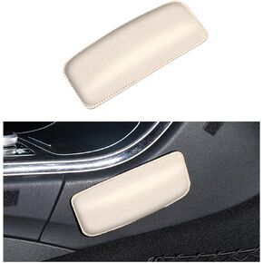Car Knee Cushion, Soft Leather Auto Center Console Knee Leg Elbow Cushion Pad, Door Armrest Protective Pillow, Universal Vehicle Interior Accessories (Beige Full Grain Leather)