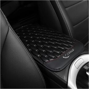 Car Armrest Box Cover, PU Leather Four Seasons Soft Breathable Non-Slip Automotive Central Control Console Protector Pad Mat Cushion, Vehicle Interior Decoration, Universal Fit（Beige）