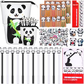 Crtiin 85 Pcs Panda Standing Pencil Case Set Cute Animal Pencil Pouch Case Panda Gel Ink Pens Clip Bookmarks Sticky Notes Stickers for Office Party Favors