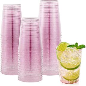 JOLLY CHEF 100 Pack 10 oz Blue Plastic Cups, Blue Disposable Cups Tumblers, Elegant Blue Glitter Party Cups, Drinking Cups Perfect for Wedding, Thanksgiving Day, Christmas Halloween Party