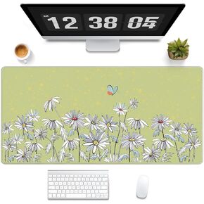 RLAVBL Large Desk Mat, 31.5x15.7 inches, Waterproof Non-Slip Mouse Pad for Keyboard and Mouse, Green Floral Pattern
