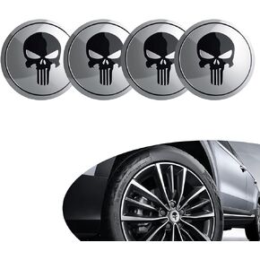 4 PCS Car Wheel Hub Center Cap Sticker, 2.2" Personalized Skull Metal Sun Protection and Anti-Fading Decoration, Wheel Badge Decal Cover, Universal for Most Cars Tire Trim Accessory (Black)