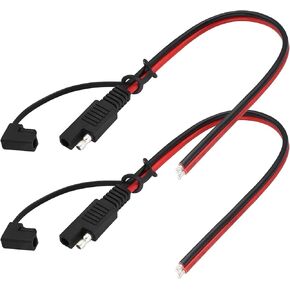 zdyCGTime SAE 12V 2-pin SAE سلك تمديد قابس واحد مع غطاء غبار، لوحة شمسية 14AWG SAE قابس، كابل تمديد موصل SAE للوحة الشمسية، مناسب للدراجات النارية والسيارات والجرارات، إلخ (30 سم - 2 حزمة)