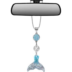 Handmade Bling Assorted Mirror Car Charm Hanger Dream Catcher Ornament with Adjustable Chain (Mermaid Tail Aqua and Silver)