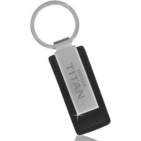 Nissan Titan Black Leather Key Chain With Silver Metal Strip keychain