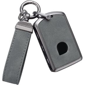 YO&YOYE Compatible with Volvo Key Fob Cover with Keychain Leather Key Case Protector for Volvo XC90, XC60, XC40, S60, S90, V60, V90, Polestar 1, Polestar 2, Grey