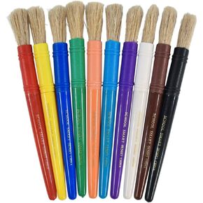School Smart Stubby White Paint Brushes with Plastic Handles for School and Arts and Crafts Use, Assorted Colors and Sizes, Set of 10