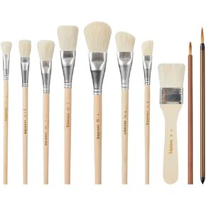 Mop Brush for Acrylic Painting,10 Pieces Glaze Brushes for Pottery Goat Hair Blend Mop Brush Set for Pottery Acrylic Watercolor Oil Painting Gold foil and Gold Leaf Sheets