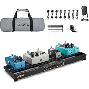 LEKATO Guitar Pedal board, Pedal Board with Built-in Power Supply, 19x5.1x1.8" 1.8LB, Aluminum Alloy PedalBoard with Pedal Cables, Bag, Adhesive Hookside Tape