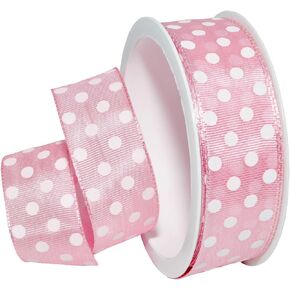 Morex Polka Dots Ribbon, Grosgrain, 1 inch by 4 Yards, Light Pink