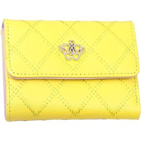 CB Women's Wallet Rhombus Quilted Crown Clutch Synthetic Leather Bifold Card Purse Holder Organizer, Small: Lemon