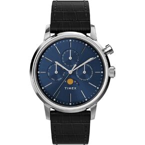 Timex Men's Marlin Moon Phase 40mm Watch - Black Strap Blue Dial Stainless Steel Case