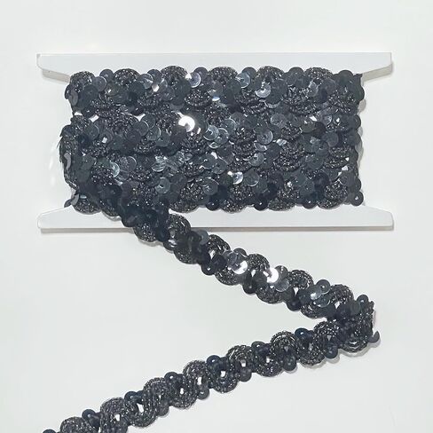 Heart Pattern with Sequins lace Trim. 2,2cm lace Fabric for Garment Sewing, DIY Craft, Home Decor, DIY Arts and Craft. (Black Hearts with Sequins) in Saudi Arabia