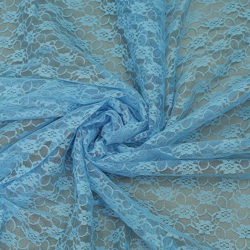mds Pack of 5 Yard Bridal Solid Raschel Lace Fabric, Vintage Lace Fabric Bolt for Wedding Dress,Fashion, Crafts, Decorations Lace Trim Fabric 55" Width- Baby Blue in Saudi Arabia
