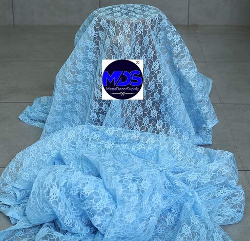 mds Pack of 5 Yard Bridal Solid Raschel Lace Fabric, Vintage Lace Fabric Bolt for Wedding Dress,Fashion, Crafts, Decorations Lace Trim Fabric 55" Width- Baby Blue in Saudi Arabia