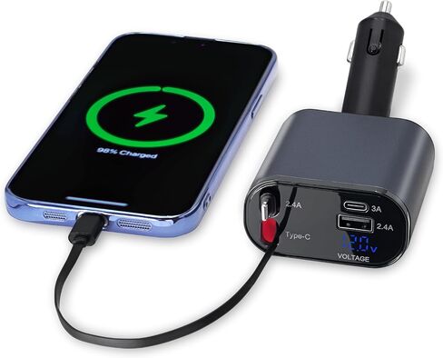 Retractable Car Charger | 4 in 1 Fast Car Phone Charger 120W | Retractable Cables and USB Car Charger | Compatible with iPhone 15/14/13/12/11, Galaxy, Pixel | Car Accessories | iPhone Car Charger in Saudi Arabia