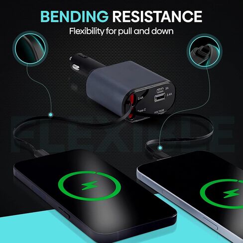 Retractable Car Charger | 4 in 1 Fast Car Phone Charger 120W | Retractable Cables and USB Car Charger | Compatible with iPhone 15/14/13/12/11, Galaxy, Pixel | Car Accessories | iPhone Car Charger in Saudi Arabia