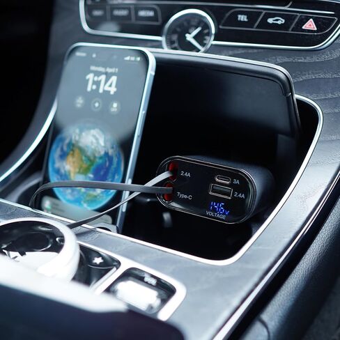 Retractable Car Charger | 4 in 1 Fast Car Phone Charger 120W | Retractable Cables and USB Car Charger | Compatible with iPhone 15/14/13/12/11, Galaxy, Pixel | Car Accessories | iPhone Car Charger in Saudi Arabia