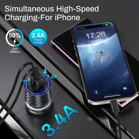 شاحن سيارة لهاتف iPhone 3Pack ثنائي المنفذ USB C ولاعة السجائر محول 2.4A Boxeroo USBA شاحن قابس السيارة لهاتف iPhone 15 14 13 12 11 Pro Max 10 SE XR XS X 8 7 6، Samsung Galaxy S22 S21 S20 in Kuwait