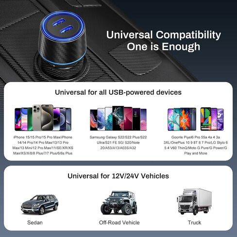 شاحن سيارة لهاتف iPhone 3Pack ثنائي المنفذ USB C ولاعة السجائر محول 2.4A Boxeroo USBA شاحن قابس السيارة لهاتف iPhone 15 14 13 12 11 Pro Max 10 SE XR XS X 8 7 6، Samsung Galaxy S22 S21 S20 in Kuwait