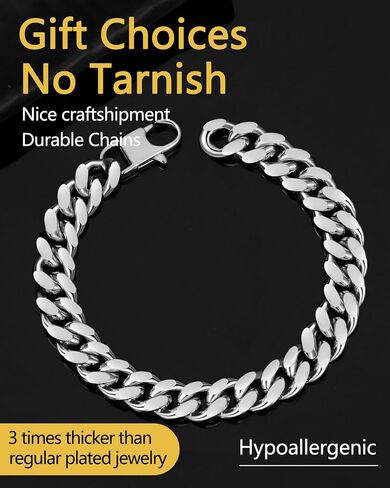 Men Sturdy Cuban Chain Bracelet, 8/10/12mm Width, 7.48/8.27inch Length, 316L Stainless Steel/24K Gold Plated Fashion Jewelry Curb Bracelet for Men Women, Send Gift Box in Saudi Arabia