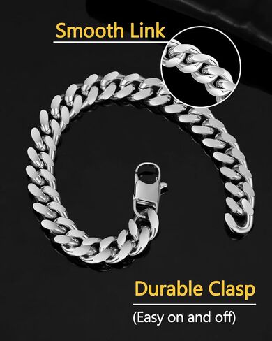 Men Sturdy Cuban Chain Bracelet, 8/10/12mm Width, 7.48/8.27inch Length, 316L Stainless Steel/24K Gold Plated Fashion Jewelry Curb Bracelet for Men Women, Send Gift Box in Saudi Arabia