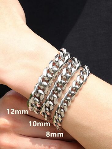 Men Sturdy Cuban Chain Bracelet, 8/10/12mm Width, 7.48/8.27inch Length, 316L Stainless Steel/24K Gold Plated Fashion Jewelry Curb Bracelet for Men Women, Send Gift Box in Saudi Arabia