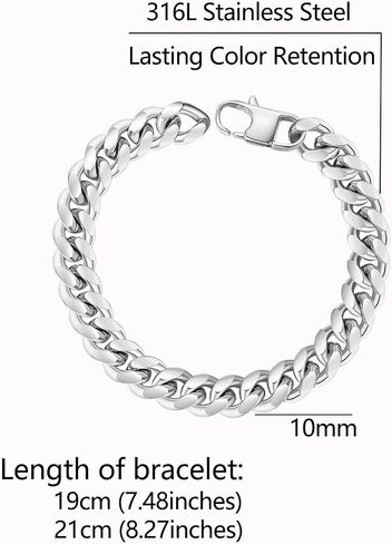 Men Sturdy Cuban Chain Bracelet, 8/10/12mm Width, 7.48/8.27inch Length, 316L Stainless Steel/24K Gold Plated Fashion Jewelry Curb Bracelet for Men Women, Send Gift Box in Saudi Arabia
