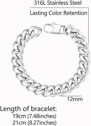 سوار سلسلة كوبي قوي للرجال، عرض 8/10/12 مم، طول 7.48/8.27 بوصة، سوار من الفولاذ المقاوم للصدأ 316L/مطلي بالذهب 24 قيراط للرجال والنساء، أرسل صندوق هدايا in Kuwait