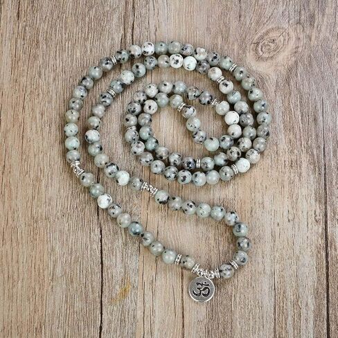 رمز اليوغا 8 مللي متر مالا الخرز سوار 108 قلادة روحية التأمل اكسسوارات مجوهرات للنساء الرجال هدايا (السمسم جاسبر) in Kuwait