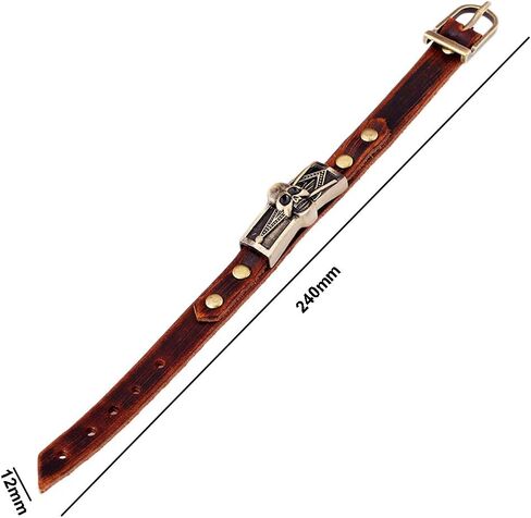 JSEA Vintage Metal Embossed Masonic Freemasonry Skull Brown Leather Bracelet Bangle in Saudi Arabia