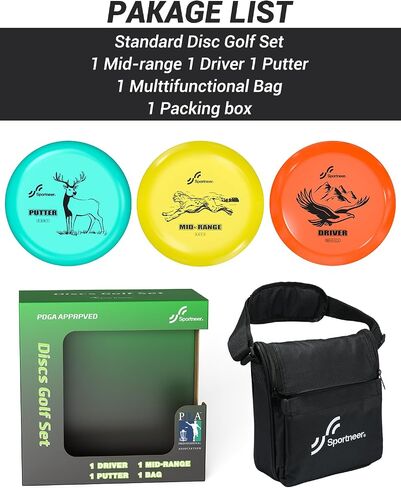 Sportneer Disc Golf Set, Disc Golf Starter Set of 3 with Putter Mid Range Driver Mini Disc Marker Include Discs Golf Bag for Men Women Adults Beginner Professional Backyard Camping Outdoor Game in Saudi Arabia
