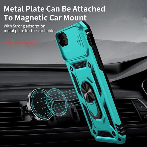 for iPhone SE (3rd and 2nd gen 2022/2020), iPhone 8/7/6 Case with Slide Camera Cover, HD Screen Protector, Magnetic Ring Holder Kickstand Phone Case,Pine Green in Kuwait