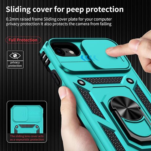for iPhone SE (3rd and 2nd gen 2022/2020), iPhone 8/7/6 Case with Slide Camera Cover, HD Screen Protector, Magnetic Ring Holder Kickstand Phone Case,Pine Green in Kuwait