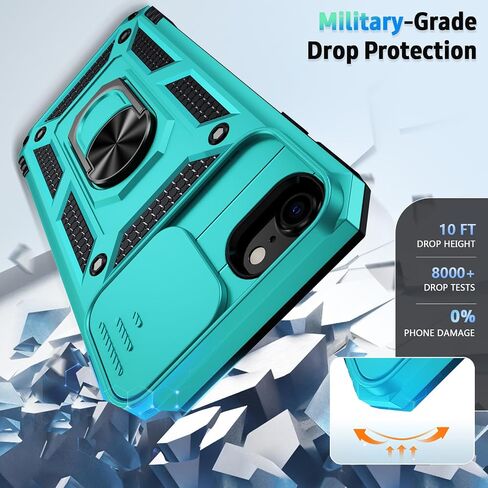 for iPhone SE (3rd and 2nd gen 2022/2020), iPhone 8/7/6 Case with Slide Camera Cover, HD Screen Protector, Magnetic Ring Holder Kickstand Phone Case,Pine Green in Kuwait
