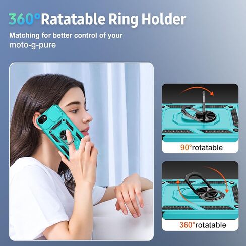 for iPhone SE (3rd and 2nd gen 2022/2020), iPhone 8/7/6 Case with Slide Camera Cover, HD Screen Protector, Magnetic Ring Holder Kickstand Phone Case,Pine Green in Kuwait