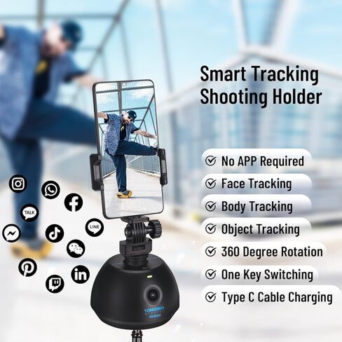 YONGNUO حامل هاتف للتتبع التلقائي، لا يتطلب تطبيقًا وإعدادات، صور ومقاطع فيديو بدون استخدام اليدين بزاوية 360 درجة، لجميع الهواتف المحمولة in Kuwait