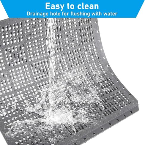 9 قطع بلاط صرف متشابك مقاس 30.48 سم × 30.48 سم، سجادات صرف غير قابلة للانزلاق، سجادة دش خارجية متشابكة مع فتحات تصريف للحمام على سطح حمام السباحة، رمادي in Kuwait