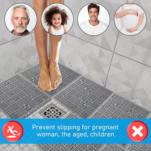 9 قطع بلاط صرف متشابك مقاس 30.48 سم × 30.48 سم، سجادات صرف غير قابلة للانزلاق، سجادة دش خارجية متشابكة مع فتحات تصريف للحمام على سطح حمام السباحة، رمادي in Kuwait